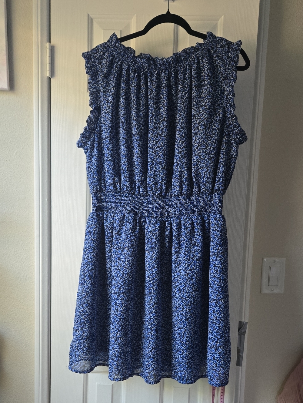 Studio West Navy Blue Floral Smocked Midi Dress